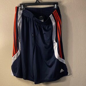 adidas Navy Athletic Shorts with Orange Stripes and White Panels